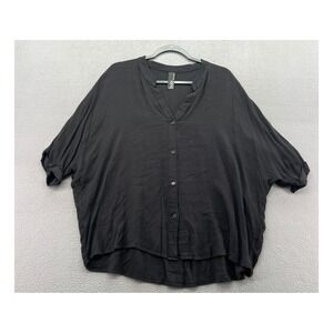 Bobi Blouse Black Womens Rayon Batwing Sleeve Button Front Small 519-33708